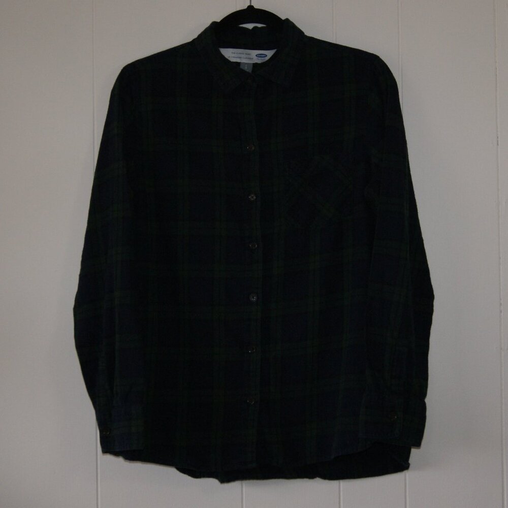Old Navy || Women's Blue and Green Plaid Blouse || Size M